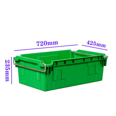주문 금속 그네 팔 45L PP 저장 상자 720×425×235mm OEM 제조자를 가진 산업 더미 그리고 둥지 플라스틱 상자 온라인 제조